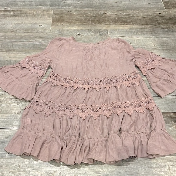 Jodifl Boho Lace Trim Muted Mauve Tunic / Mini Dress New - Picture 7 of 9